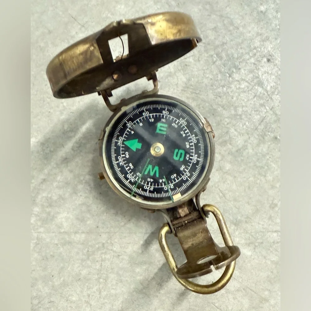 Authentic Vintage Brass Pocket Compass 4” x 2” x 1/2” - Picture 1 of 12